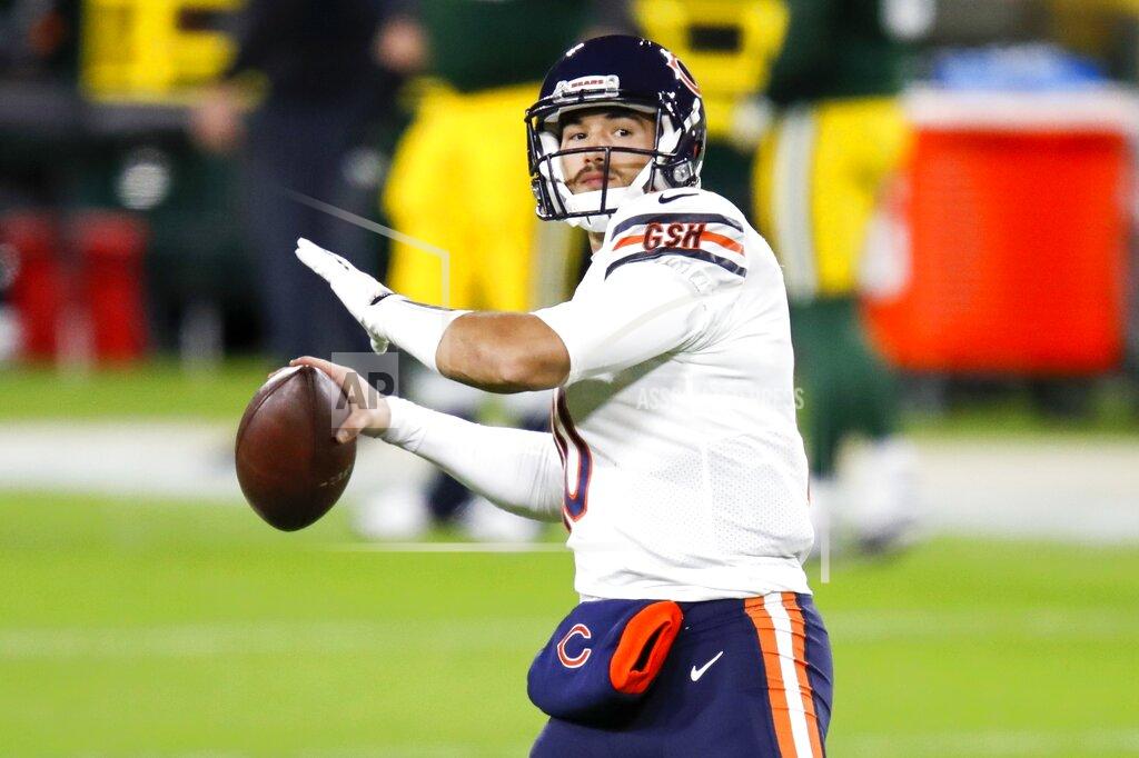 Matt Ludtke Chicago Bears' Mitchell Trubisky warms up before an NFL football game against the Green Bay Packers Sunday, Nov. 29, 2020, in Green Bay, Wis. (AP Photo/Matt Ludtke)