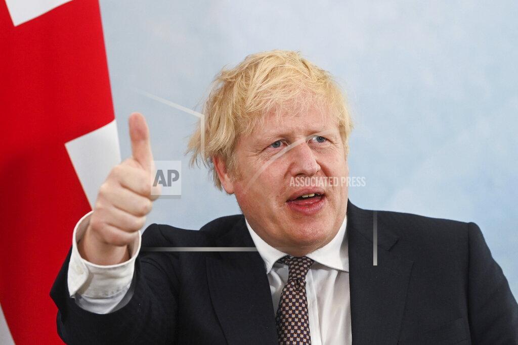 Toby Melville Britain's Prime Minister Boris Johnson gestures during a meeting with U.S. President Joe Biden (not pictured) ahead of the G7 summit, at Carbis Bay Hotel, Carbis Bay, Cornwall, Britain, Thursday June 10, 2021. (Toby Melville/Pool Photo via AP)