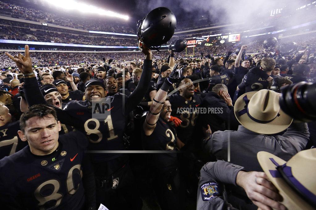 Matt Slocum Army players celebrate after an NCAA college football game against Navy, Saturday, Dec. 8, 2018, in Philadelphia. Army won 17-10. (AP Photo/Matt Slocum)