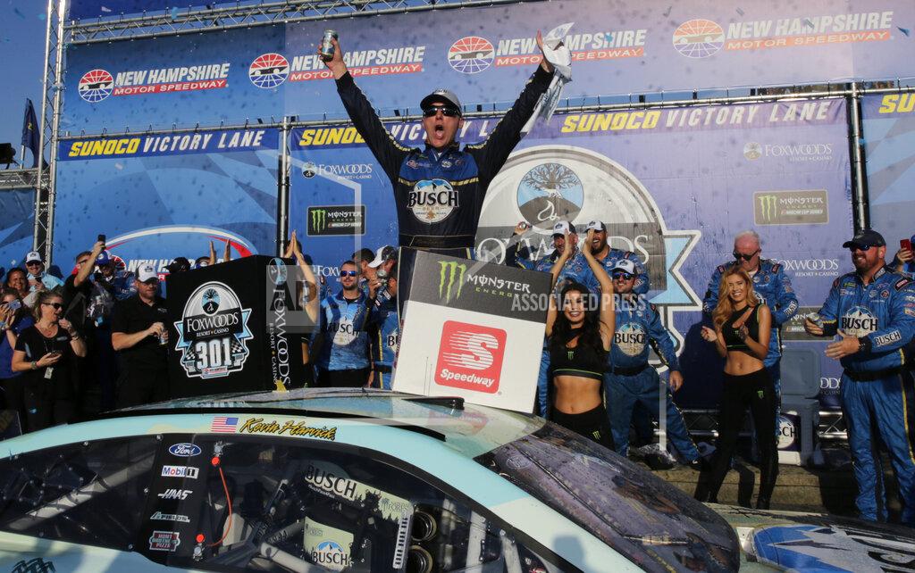 Charles Krupa Kevin Harvick celebrates in victory lane after winning a NASCAR Cup Series auto race at New Hampshire Motor Speedway in Loudon, N.H., Sunday, July 21, 2019. (AP Photo/Charles Krupa)