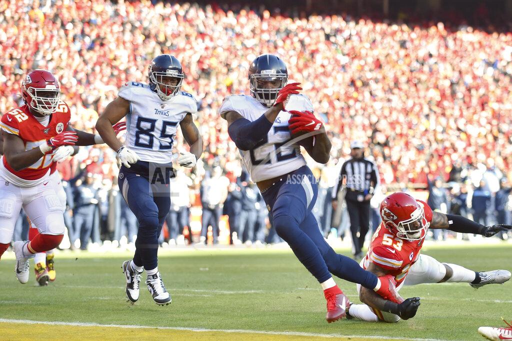 Ed Zurga Tennessee Titans' Derrick Henry (22) runs for a touchdown during the first half of the NFL AFC Championship football game against the Kansas City Chiefs Sunday, Jan. 19, 2020, in Kansas City, MO. (AP Photo/Ed Zurga)