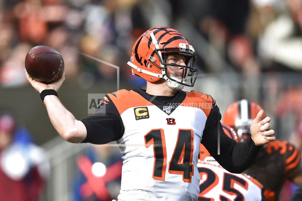 David Richard Cincinnati Bengals quarterback Andy Dalton throws during the first half of an NFL football game against the Cleveland Browns, Sunday, Dec. 8, 2019, in Cleveland. (AP Photo/David Richard)
