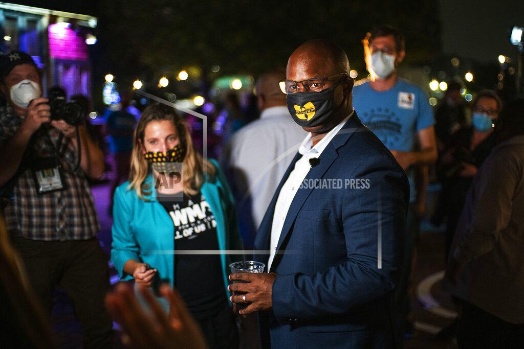 Eduardo Munoz Alvarez Jamaal Bowman, who is running against Rep. Eliot Engel, D-N.Y., speaks to supporters during his primary-night party Tuesday, June. 23, 2020, in New York. (AP Photo/Eduardo Munoz Alvarez)