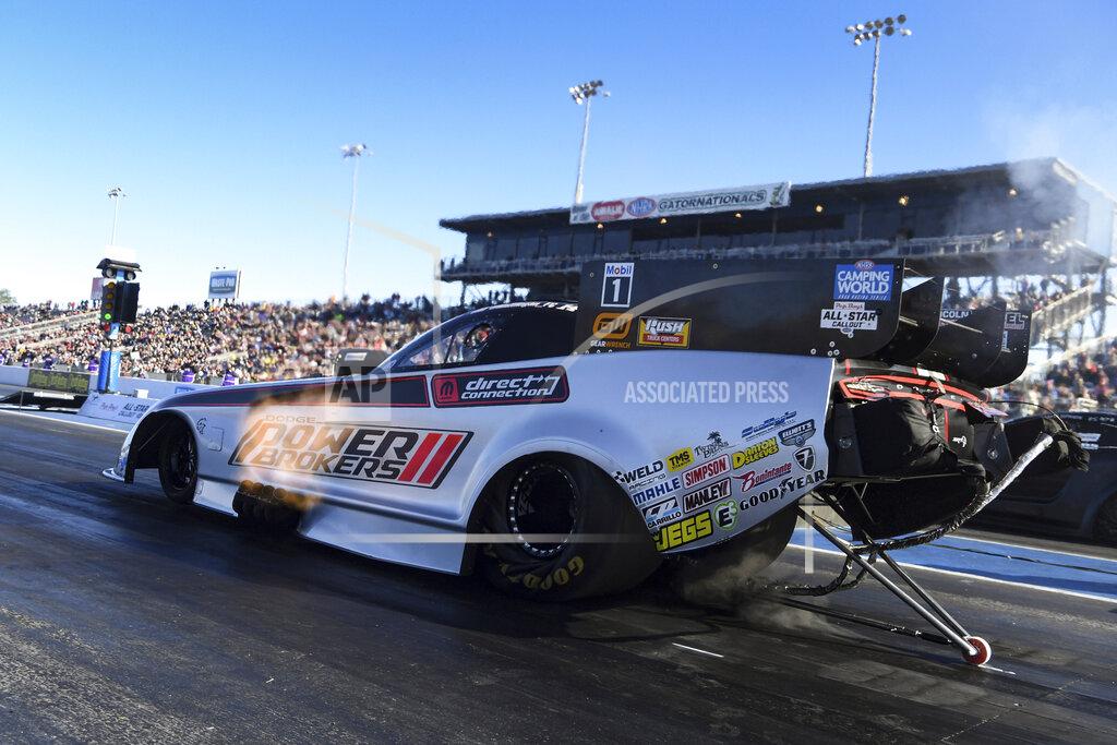 Jerry Foss In this photo provided by the NHRA, Matt Hagan wins the Amalie Motor Oil NHRA Gatornationals Funny Car auto race at Gainesville Raceway, in Gainesville, Fla., Sunday, March 13, 2022. Hagan defeated Blake Alexander in the final round to give Tony Stewart Racing its first NHRA Camping World Drag Racing Series victory. (Jerry Foss/NHRA via AP)