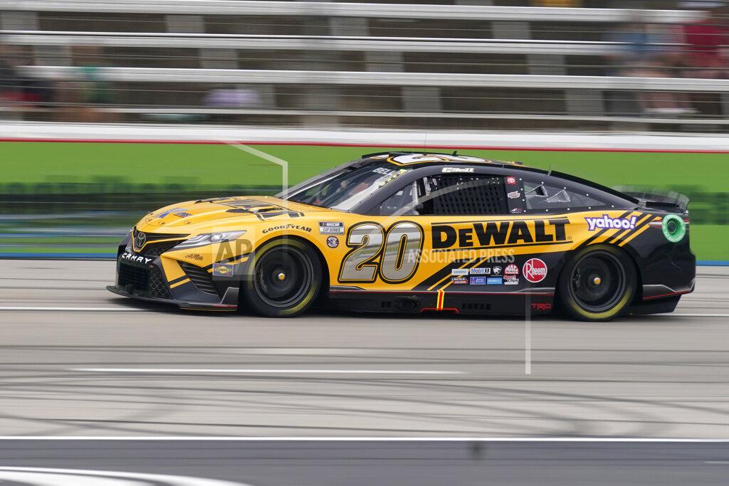 Lm Otero Christopher Bell drives during qualifying for the NASCAR All-Star auto race at Texas Motor Speedway in Fort Worth, Texas, Saturday, May 21, 2022. (AP Photo/LM Otero)
