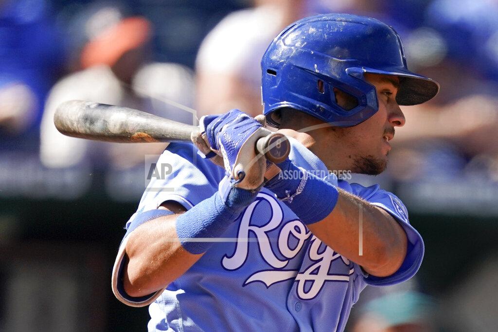 Charlie Riedel Kansas City Royals' Nicky Lopez hits an RBI single during the sixth inning of a baseball against the Seattle Mariners game Sunday, Sept. 19, 2021, in Kansas City, Mo. (AP Photo/Charlie Riedel)