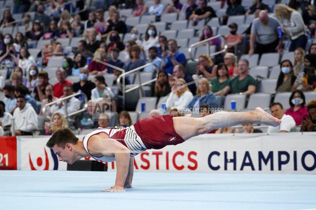 Tony Gutierrez Brody Malone competes in the floor exercise during the U.S. Gymnastics Championships, Saturday, June 5, 2021, in Fort Worth, Texas. (AP Photo/Tony Gutierrez)