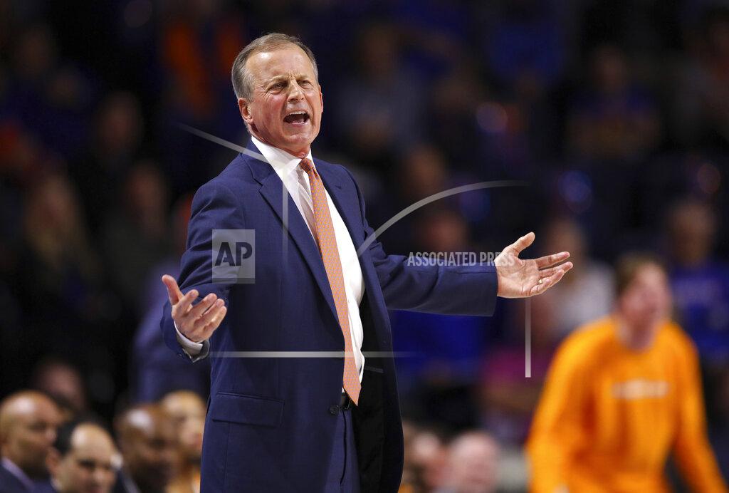 Matt Stamey Tennessee coach Rick Barnes gestures during the first half of the team's NCAA college basketball game against Tennessee on Saturday, Jan. 12, 2019, in Gainesville, Fla. (AP Photo/Matt Stamey)