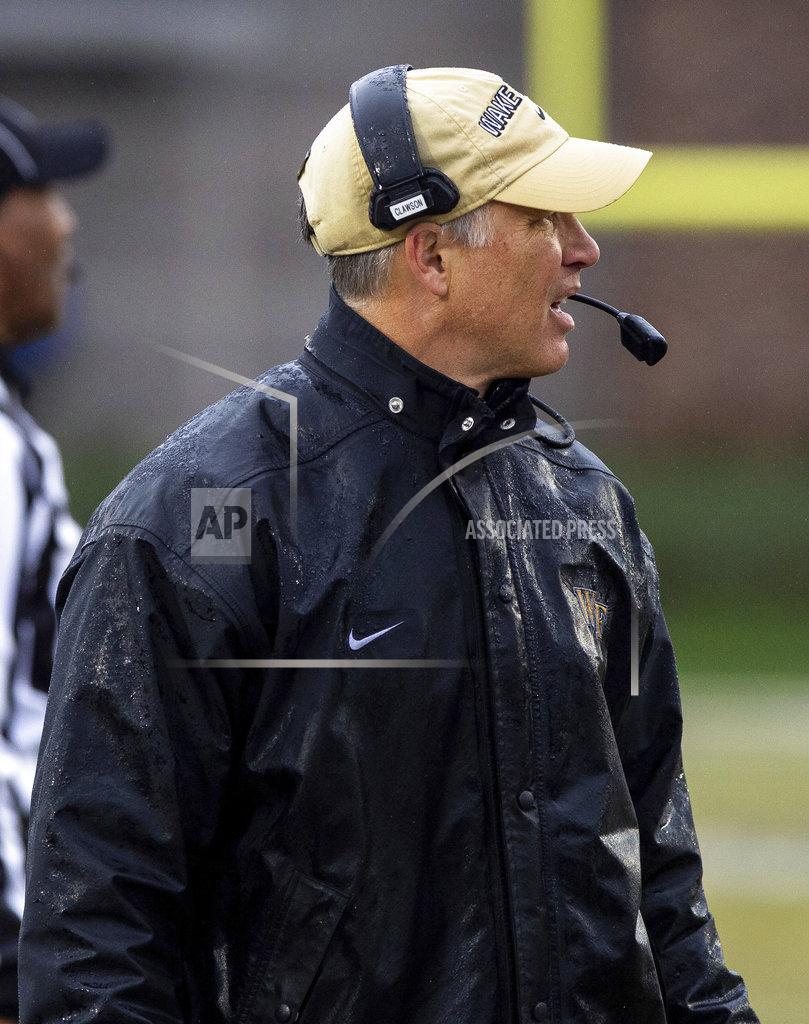 Ben Mckeown Wake Forest head coach Dave Clawson looks toward the field during the first half of an NCAA college football game against Duke in Durham, N.C., Saturday, Nov. 24, 2018. (AP Photo/Ben McKeown)