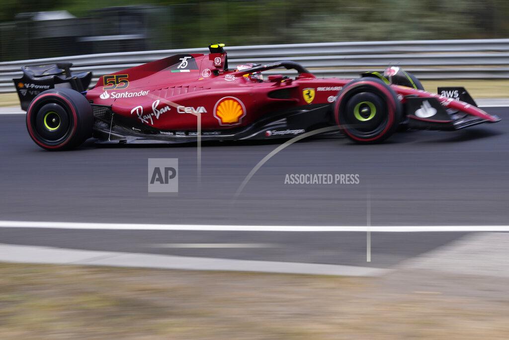 Darko Bandic Ferrari driver Carlos Sainz of Spain steers his car during the first free practice for the Hungarian Formula One Grand Prix at the Hungaroring racetrack in Mogyorod, near Budapest, Hungary, Friday, July 29, 2022. The Hungarian Formula One Grand Prix will be held on Sunday. (AP Photo/Darko Bandic)