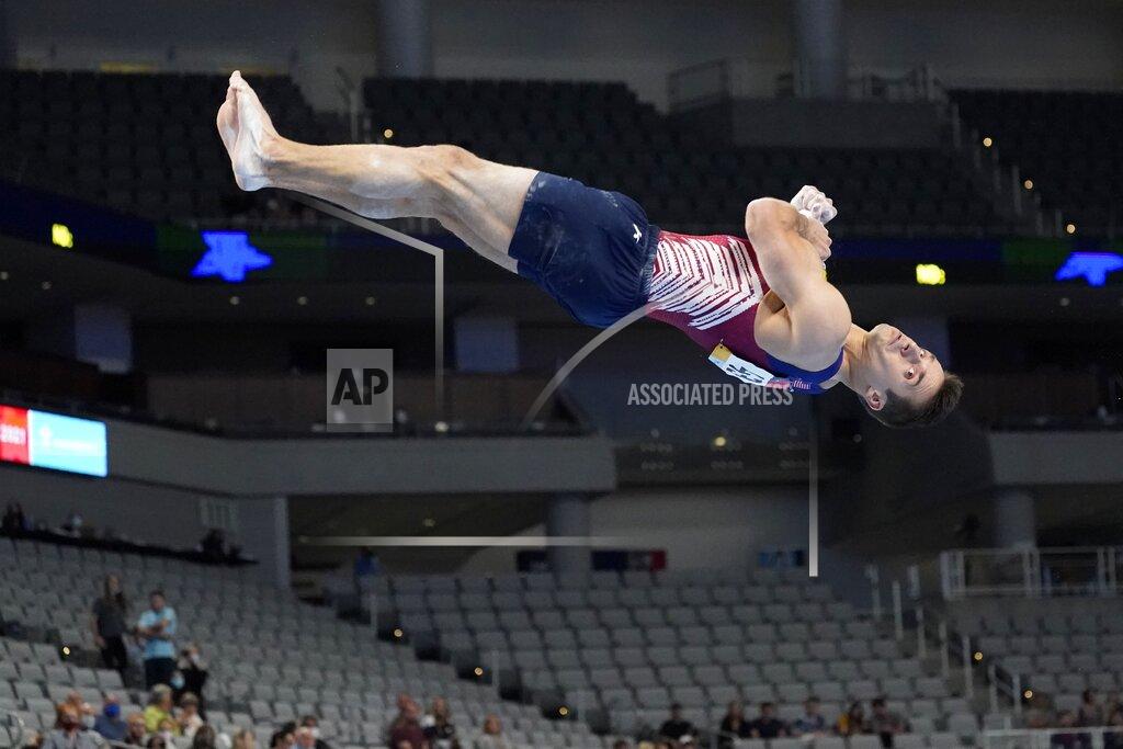 Tony Gutierrez Sam Mikulak competes in the floor exercise during the U.S. Gymnastics Championships, Saturday, June 5, 2021, in Fort Worth, Texas. (AP Photo/Tony Gutierrez)