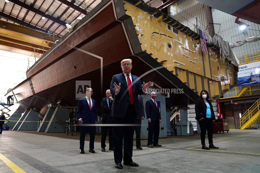 Evan Vucci President Donald Trump speaks as he tours Fincantieri Marinette Marine, Thursday, June 25, 2020, in Marinette, Wis. (AP Photo/Evan Vucci)
