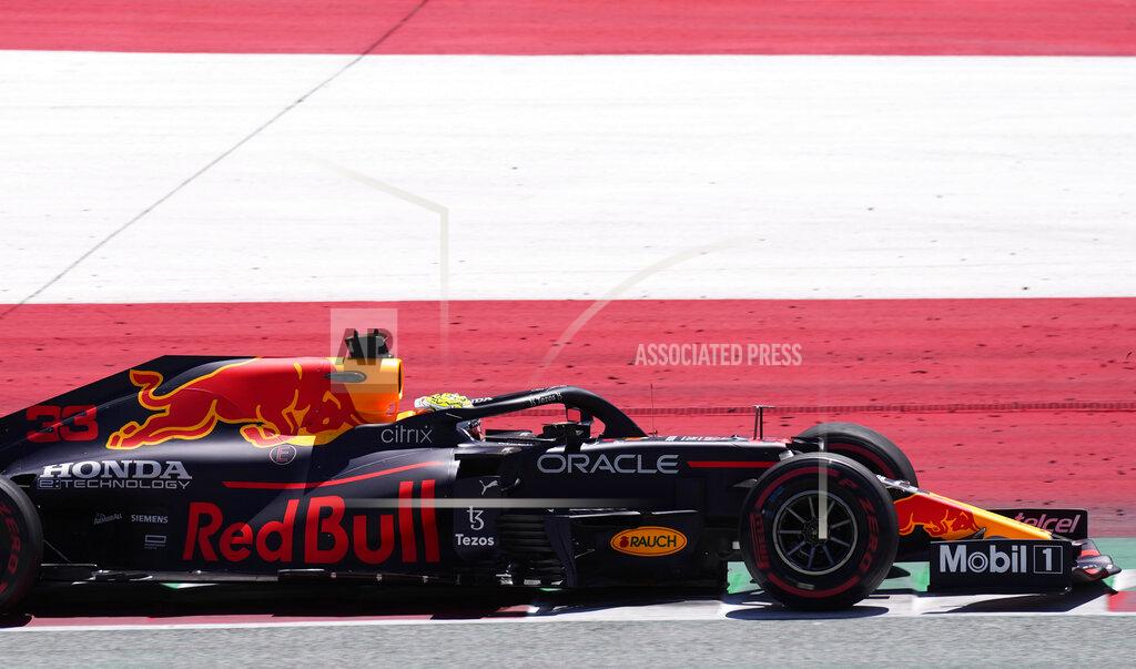 Darko Bandic Red Bull driver Max Verstappen of the Netherlands steers his car during the third free practice session for the Austrian Formula One Grand Prix at the Red Bull Ring racetrack in Spielberg, Austria, Saturday, July 3, 2021. The Austrian Grand Prix will be held on Sunday. (AP Photo/Darko Bandic)