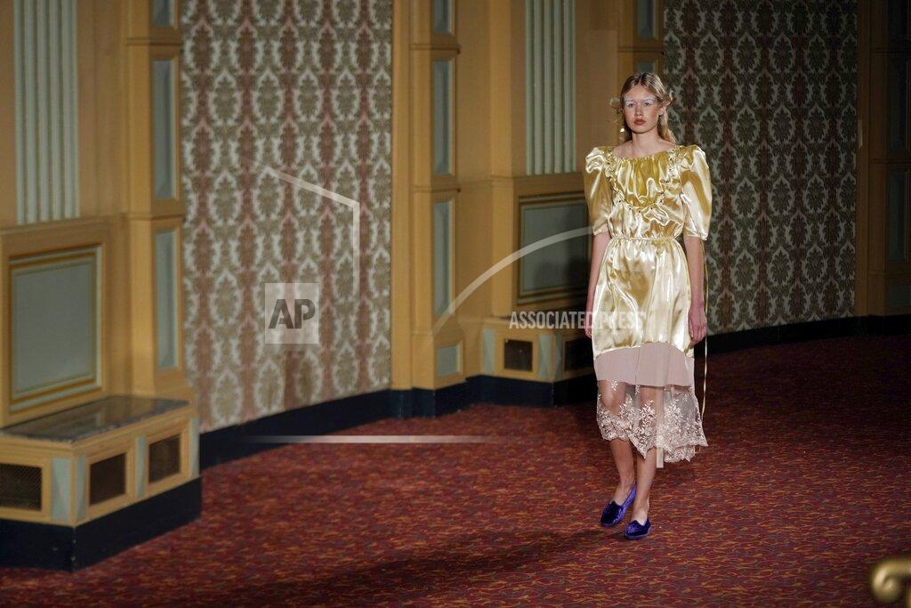 Luca Bruno A model wears a creation of Francesca Liberatore Spring Summer 2022 collection, unveiled during the Milan Fashion Week, in Milan, Italy, Sunday, Sept. 26, 2021. (AP Photo/Luca Bruno)
