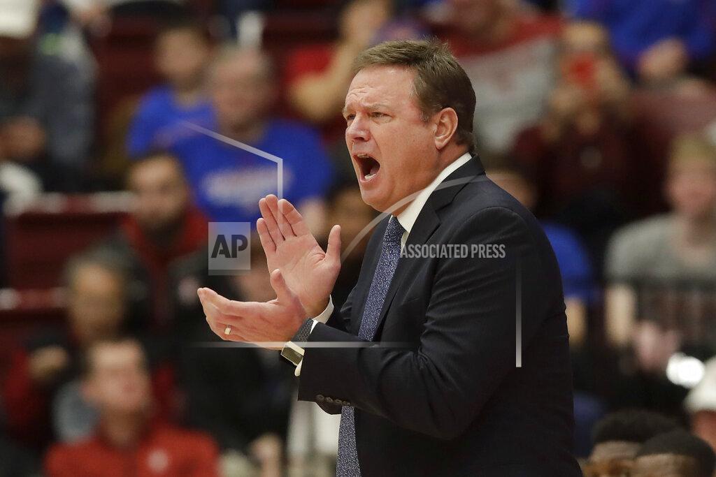 Jeff Chiu Kansas head coach Bill Self yells during the first half of an NCAA college basketball game against Stanford in Stanford, Calif., Sunday, Dec. 29, 2019. (AP Photo/Jeff Chiu)