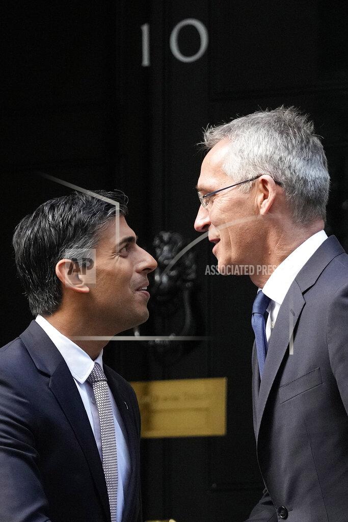 Frank Augstein FILE - Britain's Prime Minister Rishi Sunak, left, meets NATO Secretary General Jens Stoltenberg at 10 Downing Street in London, Nov. 9, 2022. In his first month as Britain's prime minister, Rishi Sunak has stabilized the economy, reassured allies from Washington to Kyiv and even soothed the European Union after years of sparring between Britain and the bloc. But Sunak’s challenges are just beginning. He is facing a stagnating economy, a cost-of-living crisis – and a Conservative Party that is fractious and increasingly unpopular after 12 years in power. (AP Photo/Frank Augstein, File)