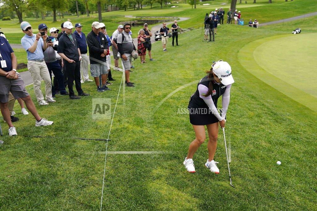 John Minchillo Minjee Lee chips from the rough onto the third green during the third round of the LPGA Cognizant Founders Cup golf tournament, Saturday, May 14, 2022, at the Upper Montclair Country Club in Clifton, N.J. (AP Photo/John Minchillo)