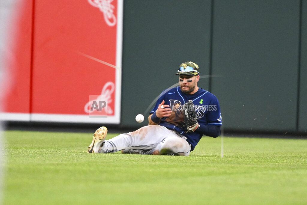 Terrance Williams Tampa Bay Rays center fielder Kevin Kiermaier fumbles a fly ball hit by Baltimore Orioles' Ryan Mountcastle during the ninth inning of a baseball game, Sunday, May 22, 2022, in Baltimore. (AP Photo/Terrance Williams)