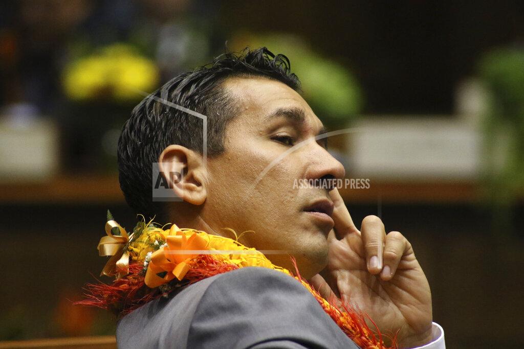 Audrey Mcavoy FILE -- In this Jan. 15, 2020, file photo, is state Sen. Kai Kahele at the opening day of the Hawaii Sate Legislature in Honolulu. Races for two seats in Congress top the ballot on Tuesday, Nov. 3, 2020, in Hawaii. Democratic State Sen. Kai Kahele and Republican Joe Akana are vying to succeed U.S. Rep. Tulsi Gabbard. The seat they seek represents suburban Honolulu and islands other than Oahu. (AP Photo/Audrey McAvoy, File)