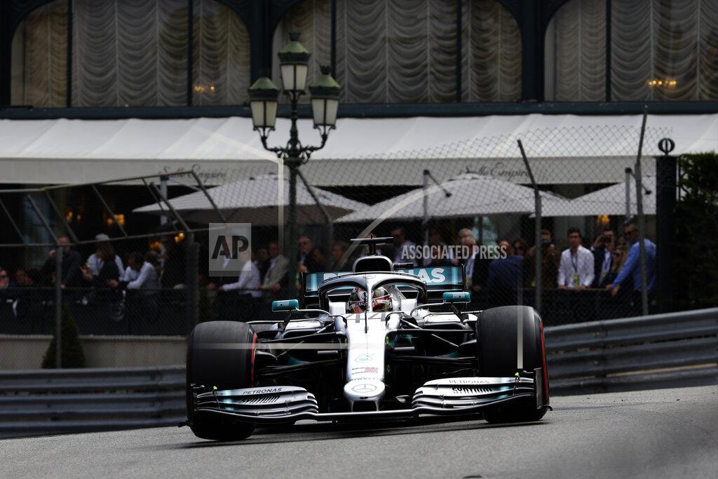 Luca Bruno Mercedes driver Lewis Hamilton of Britain steers his car during the second practice session at the Monaco racetrack, in Monaco, Thursday, May 23, 2019. The Formula one race will be held on Sunday. (AP Photo/Luca Bruno)