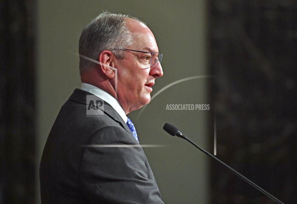 Louisiana Gov. John Bel Edwards speaks at a news conference to discuss testing statistics and contact tracing pertaining to COVID-10, Friday, May 8, 2020, at the State Capitol in Baton Rouge, La. (Hilary Scheinuk/The Advocate via AP)