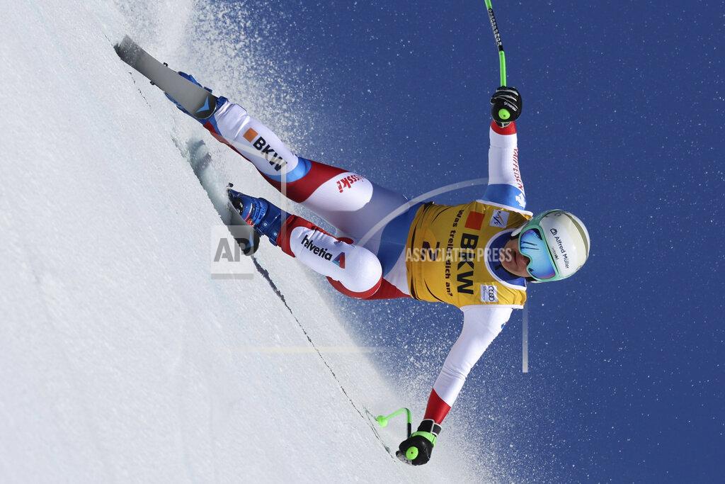 Marco Trovati Switzerland's Priska Nufer speeds down the course during an alpine ski, women's World Cup downhill race, in Crans Montana, Switzerland, Sunday, Feb. 27, 2022. (AP Photo/Marco Trovati)