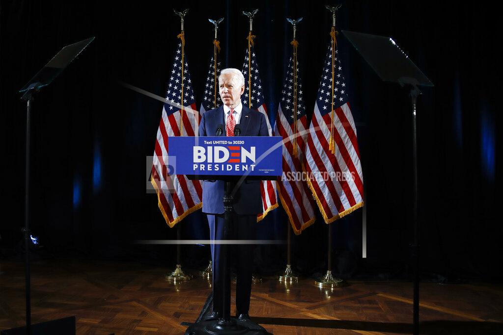 Democratic presidential candidate former Vice President Joe Biden speaks about the coronavirus Thursday, March 12, 2020, in Wilmington, Del. (AP Photo/Matt Rourke)