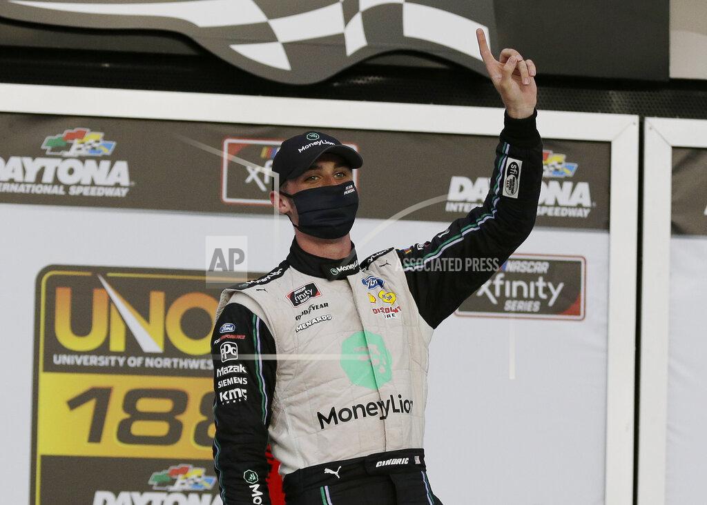 Terry Renna Austin Cindric celebrates in Victory Lane after winning the NASCAR Xfinity Series auto race at Daytona International Speedway, Saturday, Aug. 15, 2020, in Daytona Beach, Fla. (AP Photo/Terry Renna)