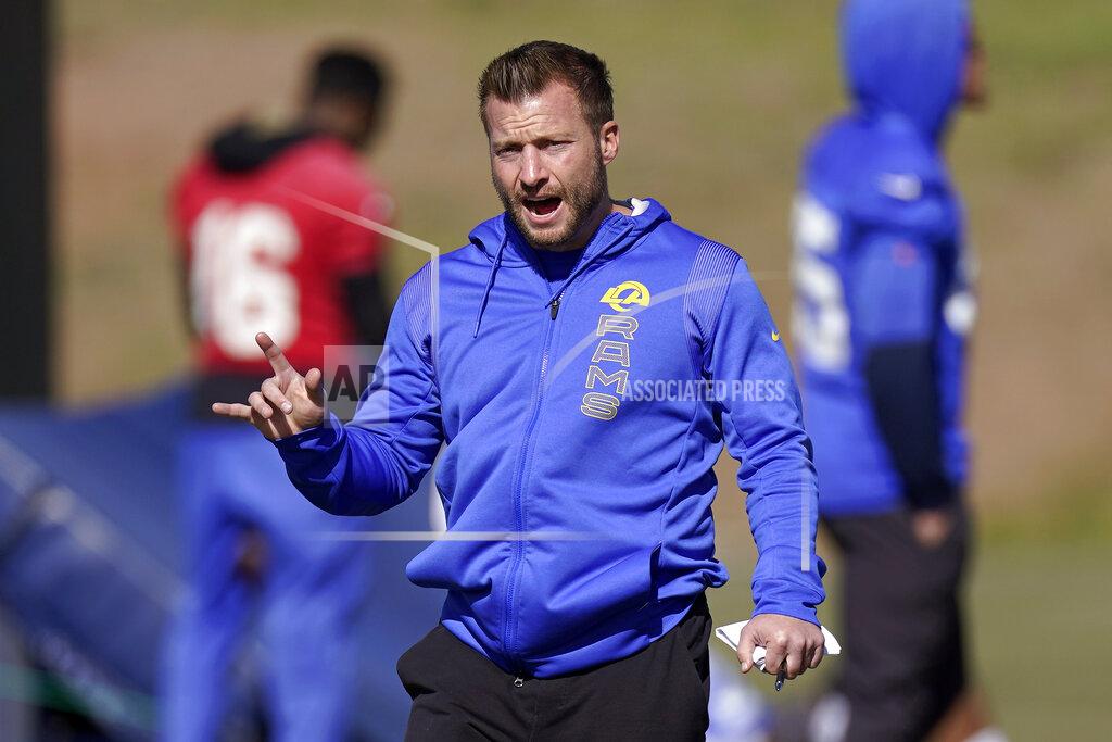 Mark J. Terrill Los Angeles Rams head coach Sean McVay gestures during an NFL football practice Friday, Jan. 28, 2022, in Thousand Oaks, Calif., ahead of their NFC championship game against the San Francisco 49ers on Sunday. (AP Photo/Mark J. Terrill)