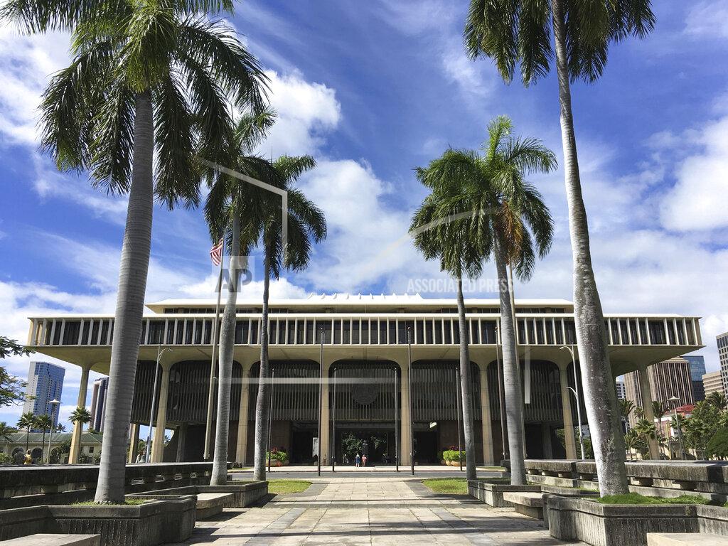 FILE - This March 1, 2019 file photo shows the Hawaii State Capitol in Honolulu. The Hawaii Senate is considering a bill that would impose a 16% tax on individuals earning more than $200,000, which would be the highest income tax rate of any state in the nation. (AP Photo/Audrey McAvoy, File)