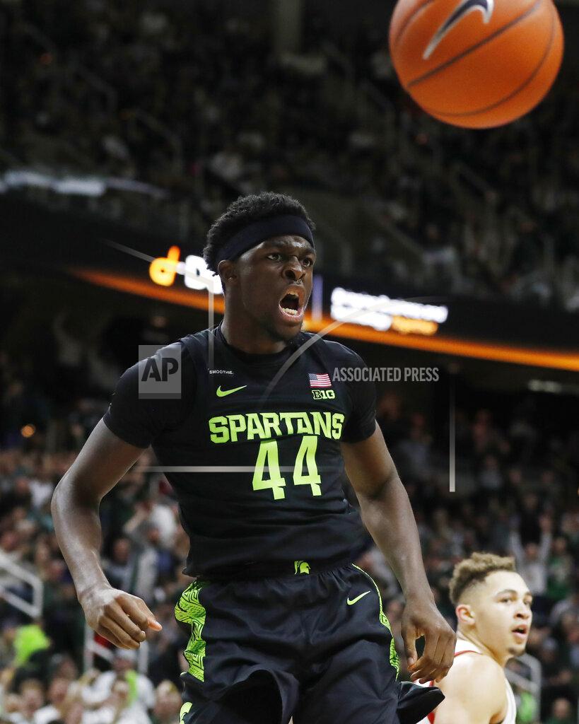 Carlos Osorio Michigan State forward Gabe Brown reacts after a dunk during the second half of an NCAA college basketball game against Wisconsin, Friday, Jan. 17, 2020, in East Lansing, Mich. (AP Photo/Carlos Osorio)