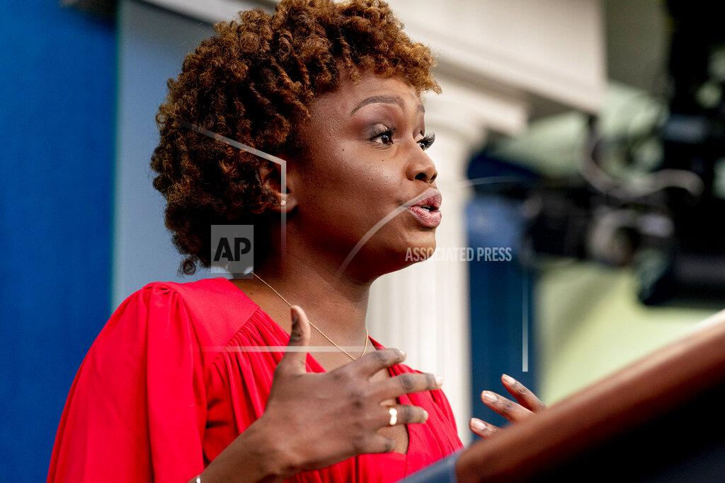 Andrew Harnik White House press secretary Karine Jean-Pierre speaks during her first press briefing as press secretary at the White House in Washington, Monday, May 16, 2022. (AP Photo/Andrew Harnik)