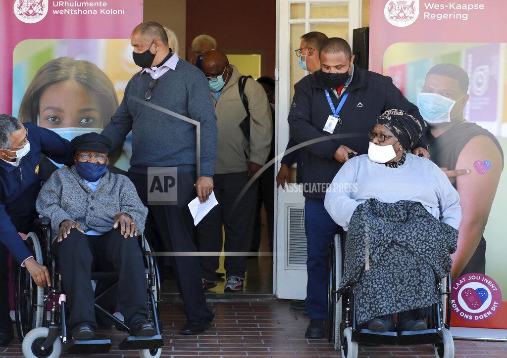 Nardus Engelbrecht Anglican Archbishop Emeritus, Desmond Tutu left and his wife Leah leave, after receiving shots of the COVID-19 vaccine, at the Brooklyn Chest Hospital in Cape Town, South Africa, Monday, May 17, 2021. South Africa has started its mass vaccination drive with the goal of inoculating nearly 5 million citizens aged 60 and above by the end of June. (AP Photo/Nardus Engelbrecht)