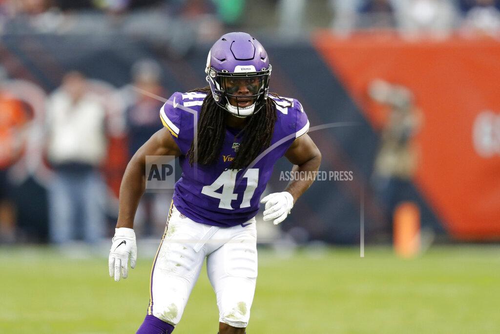 Charles Rex Arbogast FILE - In this Sept. 29, 2019, file photo, Minnesota Vikings defensive back Anthony Harris takes up his position during the second half of an NFL football game against the Chicago Bears, in Chicago. No team in the NFC is spending more salary cap space on safeties than the Minnesota Vikings, who will be counting on Harrison Smith and Anthony Harris to support a secondary in transition after the departure of their top three cornerbacks from last season. (AP Photo/Charles Rex Arbogast, File)