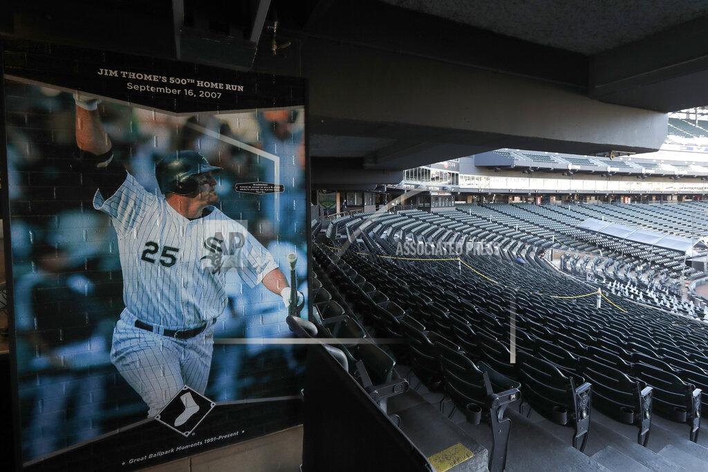 Charles Rex Arbogast A mural commemorating Jim Thome's 500th career home run is displayed near empty seats before the Chicago White Sox's home opener baseball game against the Minnesota Twins, Friday, July 24, 2020, in Chicago. (AP Photo/Charles Rex Arbogast)
