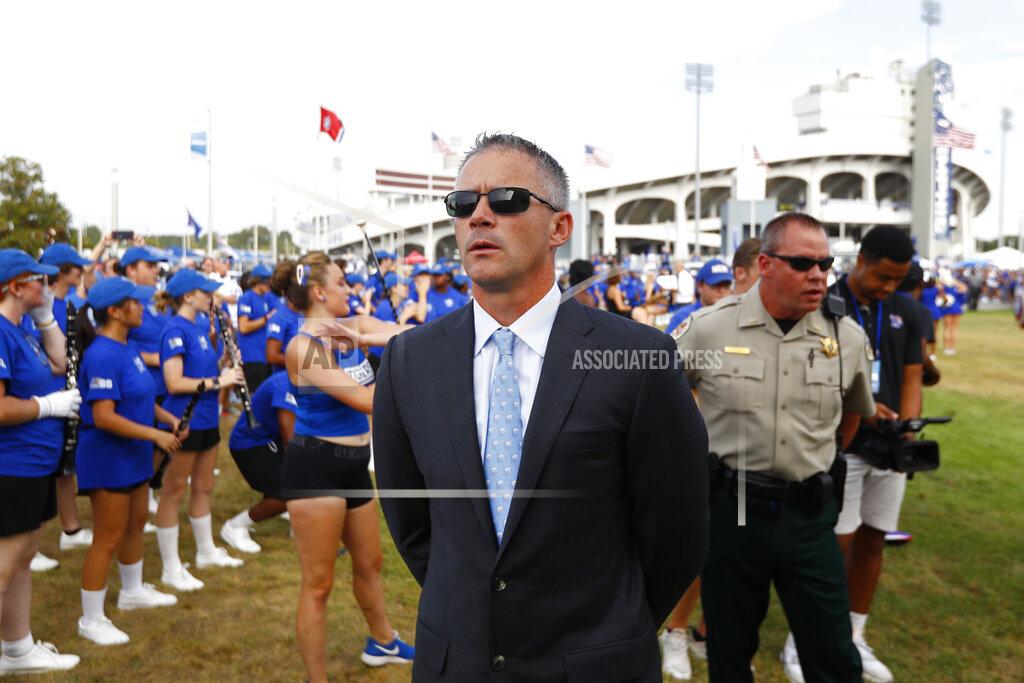 Joe Rondone Memphis head coach Mike Norvell prepares to take the Tiger Walk before an NCAA college football game against Navy at the Liberty Bowl Memorial Stadium on Thursday, Sept. 26, 2019. (Joe Rondone/The Commercial Appeal via AP)