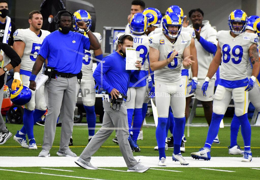 Keith Birmingham Los Angeles Rams head coach Sean McVay walks the sideline against the Dallas Cowboys in the first half of an NFL football game, Sunday, Sept. 13, 2020, in Inglewood, Calif. (Keith Birmingham/The Orange County Register via AP)