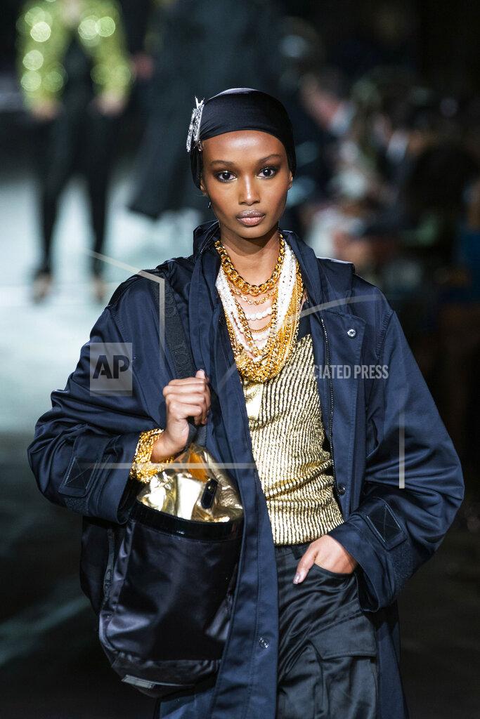 Eduardo Munoz Alvarez A model walks the runway at the Tom Ford spring/summer 2022 fashion show in the Lincoln Center during New York Fashion Week on Sunday, Sept. 12, 2021. (AP Photo/Eduardo Munoz Alvarez)