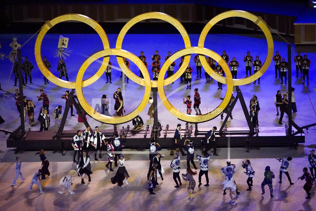 Charlie Riedel Dancers perform during the opening ceremony in the Olympic Stadium at the 2020 Summer Olympics, Friday, July 23, 2021, in Tokyo, Japan. (AP Photo/Charlie Riedel)