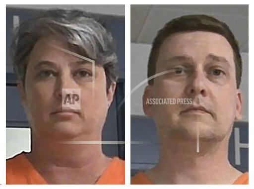 These booking photos released Oct. 9, 2021, by the West Virginia Regional Jail and Correctional Facility Authority show Jonathan Toebbe and his wife, Diana Toebbe. Federal prosecutors accused the Maryland couple in a plot to sell sensitive U.S. submarine secrets to a foreign government. A West Virginia judge granted a detention request from prosecutors Tuesday, Oct. 12, 2021, meaning the couple will remain behind bars for now (West Virginia Regional Jail and Correctional Facility Authority via AP)