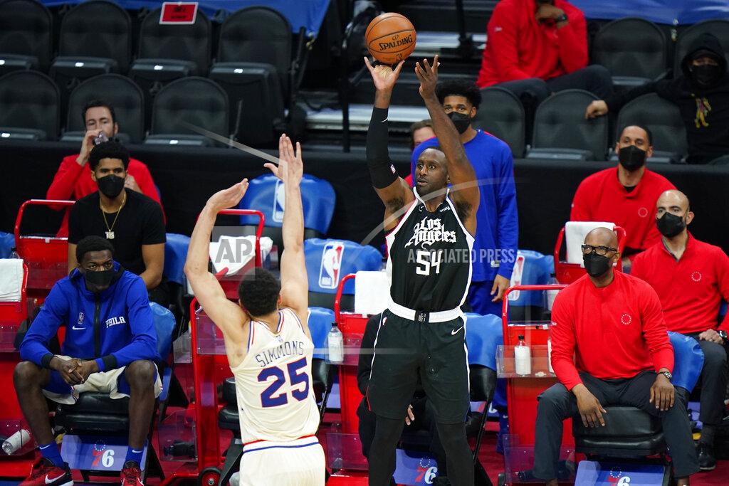 Matt Slocum Los Angeles Clippers' Patrick Patterson (54) goes up for a shot against Philadelphia 76ers' Ben Simmons (25) during the second half of an NBA basketball game, Friday, April 16, 2021, in Philadelphia. (AP Photo/Matt Slocum)
