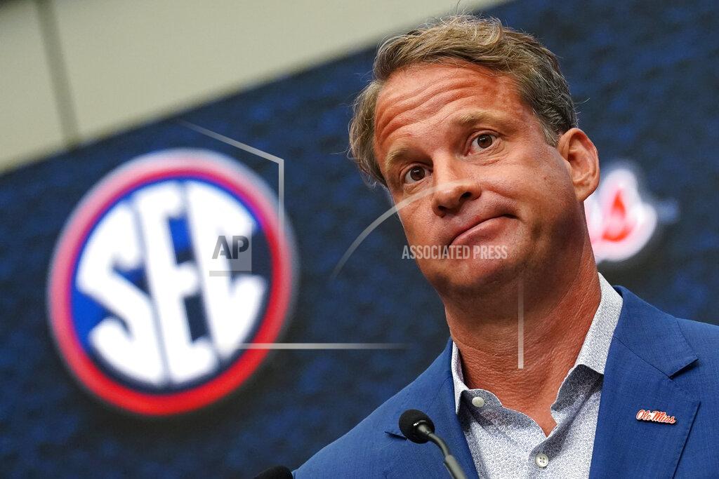 John Bazemore Mississippi head coach Lane Kiffin speaks during NCAA college football Southeastern Conference Media Days, Monday, July 18, 2022, in Atlanta. (AP Photo/John Bazemore)