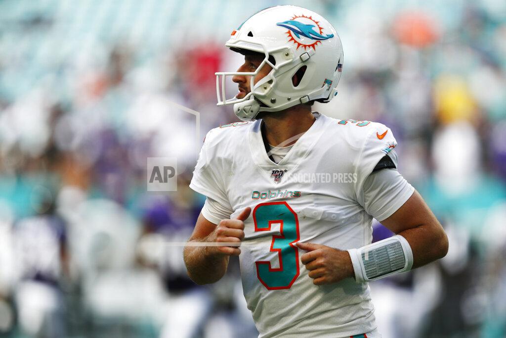 Brynn Anderson Miami Dolphins quarterback Josh Rosen (3) looks up to the scoreboard during the second half at an NFL football game against the Baltimore Ravens, Sunday, Sept. 8, 2019, in Miami Gardens, Fla. The Ravens defeated the Dolphins 59-10. (AP Photo/Brynn Anderson)