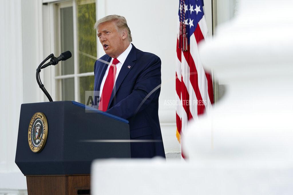President Donald Trump speaks during a news conference on the North Portico of the White House, Monday, Sept. 7, 2020, in Washington. (AP Photo/Patrick Semansky)