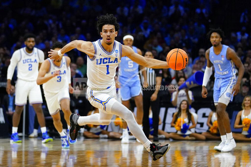 Matt Rourke UCLA's Jules Bernard dribbles during the first half of a college basketball game against North Carolina in the Sweet 16 round of the NCAA tournament, Friday, March 25, 2022, in Philadelphia. (AP Photo/Matt Rourke)