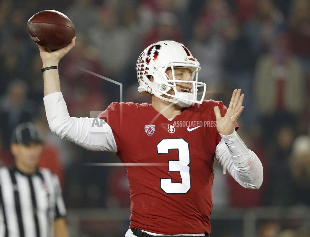 Tony Avelar CORRECTS DATE - Stanford quarterback K.J. Costello throws a pass against Oregon State in the first half during an NCAA college football game on Saturday, Nov. 10, 2018, in Stanford, Calif. (AP Photo/Tony Avelar)