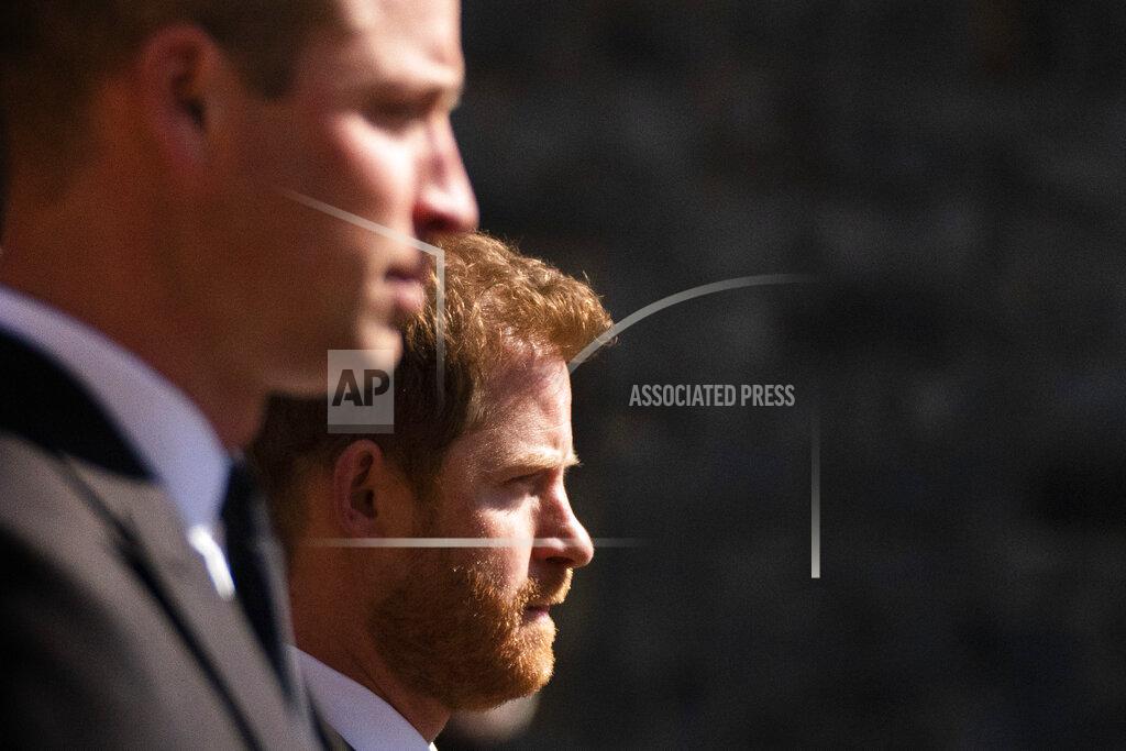Victoria Jones Prince William, the Duke of Cambridge and Prince Harry walk in the procession, ahead of Britain Prince Philip's funeral at Windsor Castle, Windsor, England, Saturday April 17, 2021. Prince Philip died April 9 at the age of 99 after 73 years of marriage to Britain's Queen Elizabeth II. (Victoria Jones/Pool via AP)