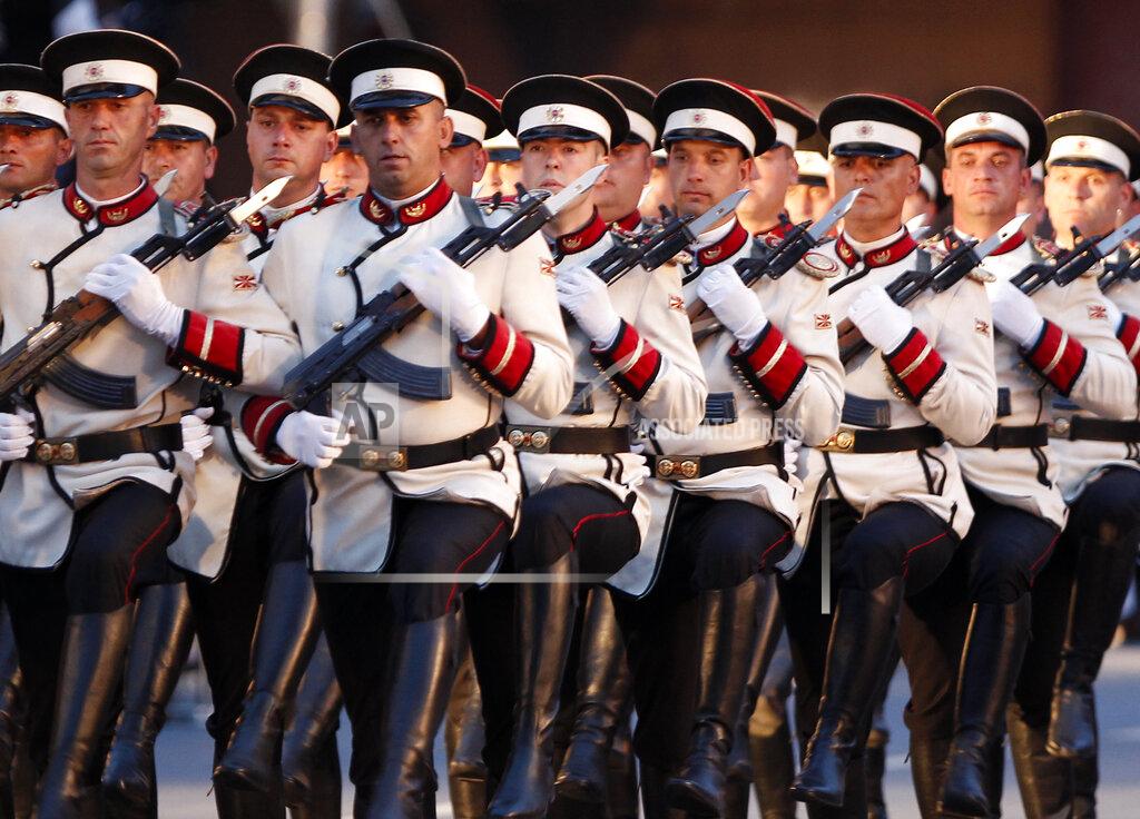 Boris Grdanoski Army honor guard soldiers march during a parade to mark the Independence Day in downtown Skopje, North Macedonia, Wednesday, Sept. 8, 2021. North Macedonia is celebrating Wednesday the 30th anniversary since its independence from former Yugoslavia. (AP Photo/Boris Grdanoski)