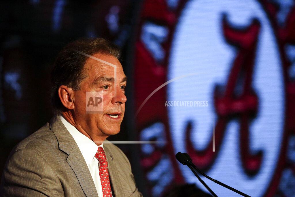 Butch Dill Alabama head coach Nick Saban speaks to reporters during the NCAA college football Southeastern Conference Media Days Wednesday, July 21, 2021, in Hoover, Ala. (AP Photo/Butch Dill)