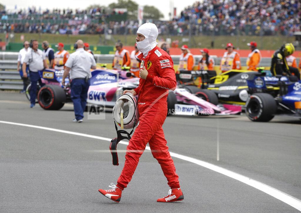 Luca Bruno FILE - In this file photo dated Sunday, July 14, 2019, Ferrari driver Sebastian Vettel of Germany leaves his car after the British Formula One Grand Prix at the Silverstone racetrack, in Silverstone, England. Given Vettel's recent lack of form the last place he might want to race upcoming weekend is his home Grand Prix in Hockenheim, Germany. (AP Photo/Luca Bruno, FILE)